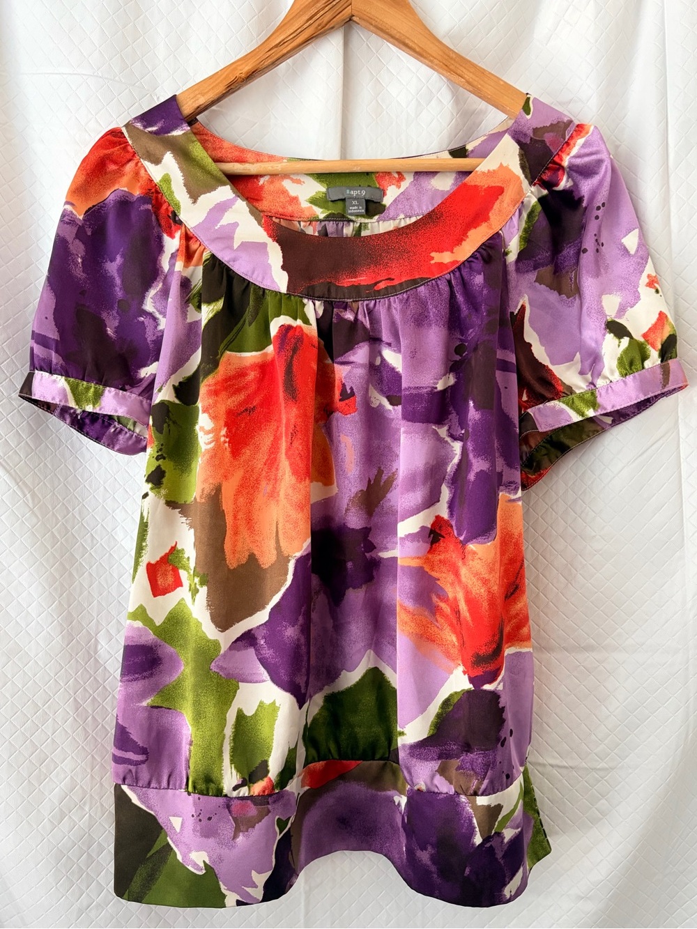 Apt. 9 Purple, Orange & Green Floral Scoop-Neck Tunic